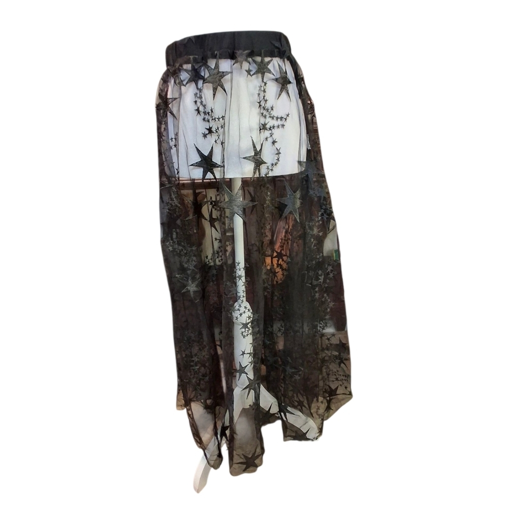 Romwe Black Mesh Sheer Embroidered Stars Maxi Cover-up Skirt Women Size Medium - Picture 7 of 16